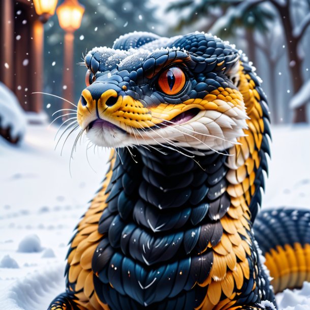 Picture of a crying of a cobra in the snow