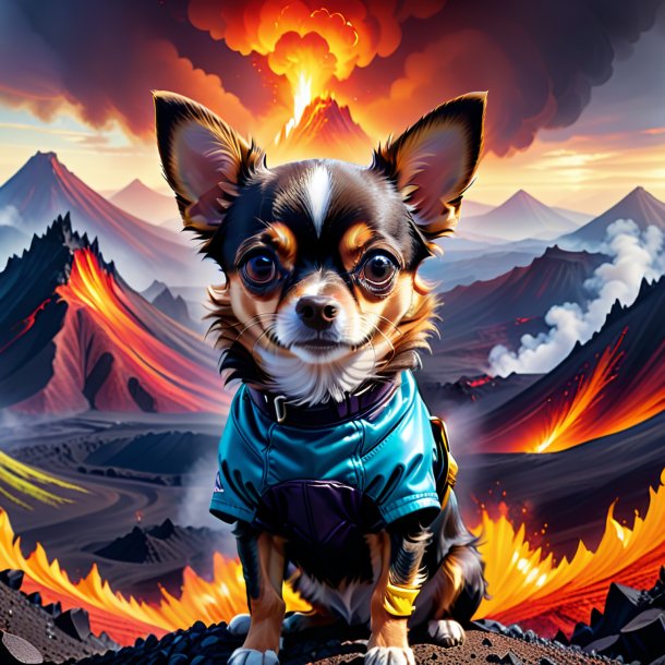 Dibujo de un chihuahua en guantes en el volcán