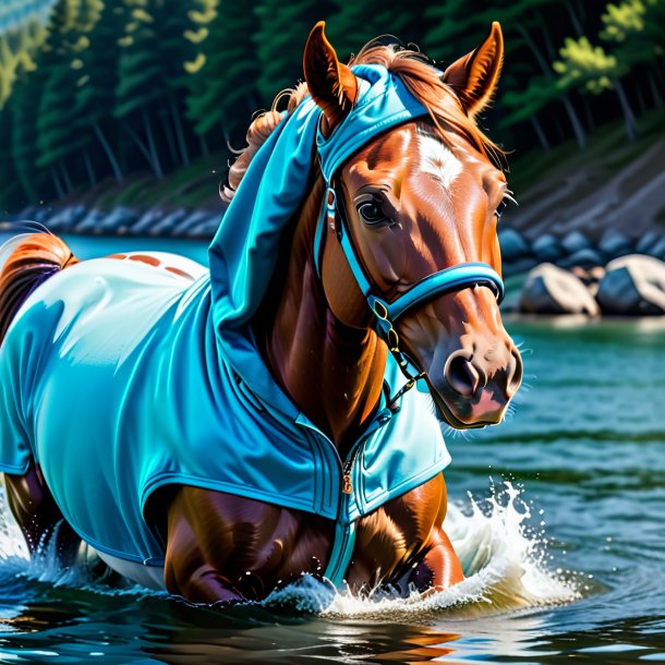 Pic d'un cheval dans une capuche dans l'eau