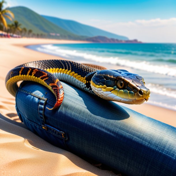 Photo d'un cobra dans un jean sur la plage