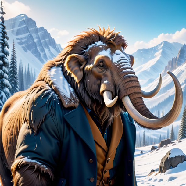 Photo of a mammoth in a coat in the snow