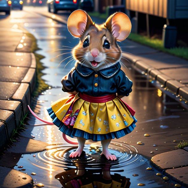 Drawing of a mouse in a skirt in the puddle