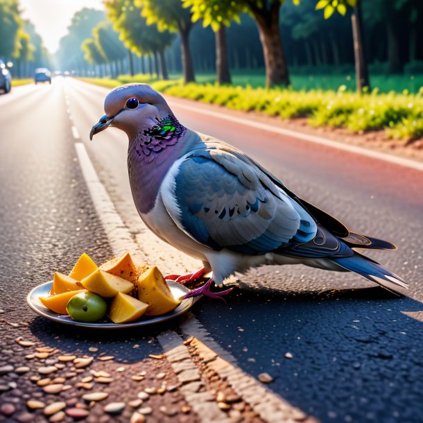 Pic d'un repas d'une colombe sur la route