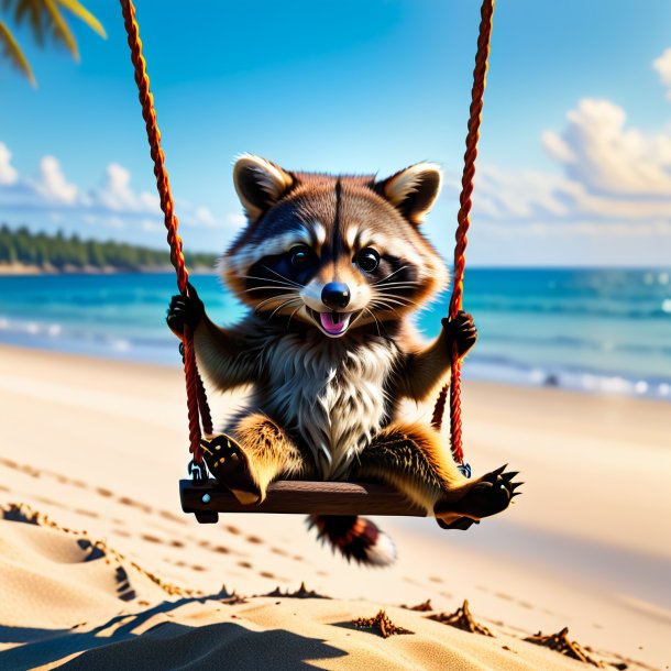 Image of a swinging on a swing of a raccoon on the beach