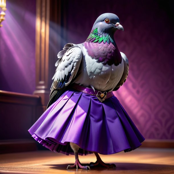 Picture of a pigeon in a purple skirt