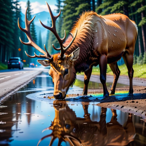 Image of a elk in a shoes in the puddle