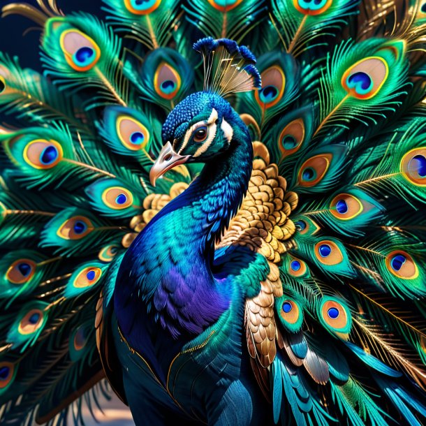 Foto de un pavo real en un jeans azul