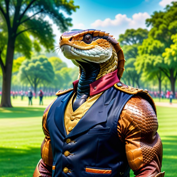 Image of a cobra in a vest in the park