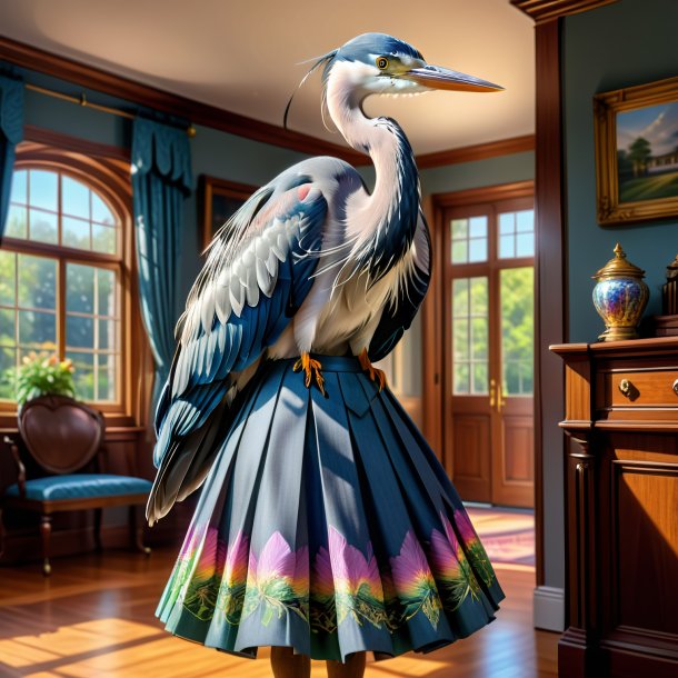 Drawing of a heron in a skirt in the house