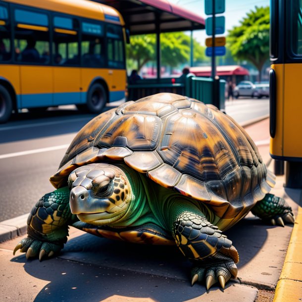 Foto de um sono de uma tartaruga no ponto de ônibus