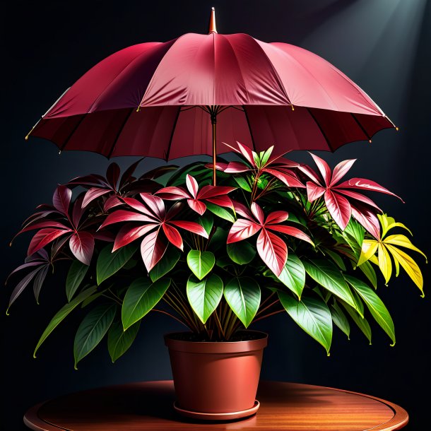 Drawing of a maroon umbrella plant