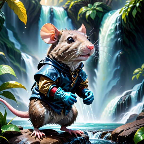 Illustration of a rat in a gloves in the waterfall