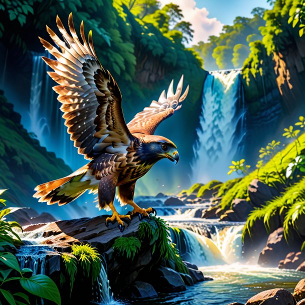 Picture of a eating of a hawk in the waterfall