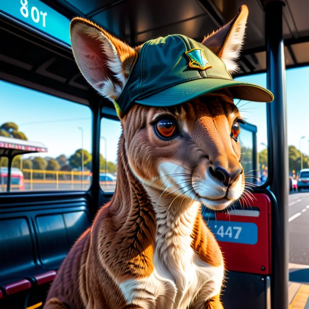 Drawing of a kangaroo in a cap on the bus stop