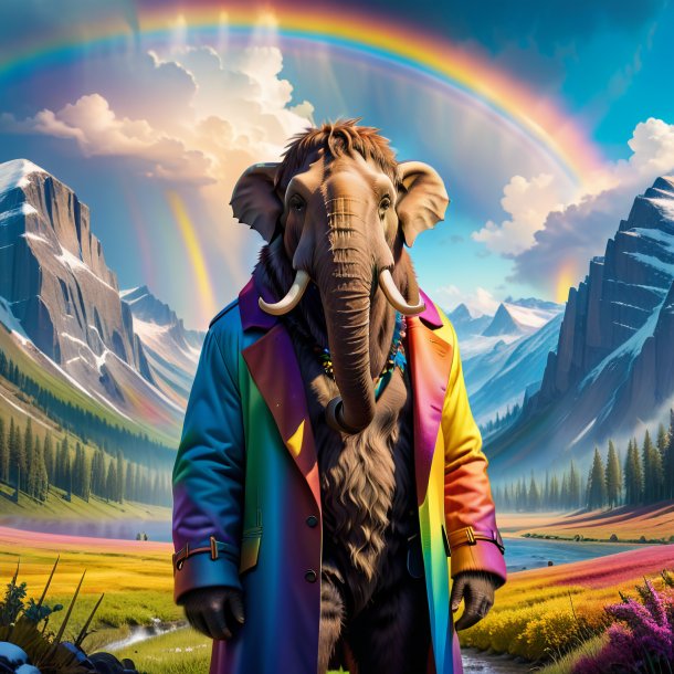 Picture of a mammoth in a coat on the rainbow