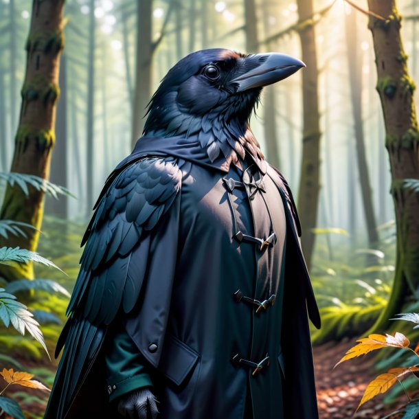 Image d'un corbeau dans un manteau dans la forêt