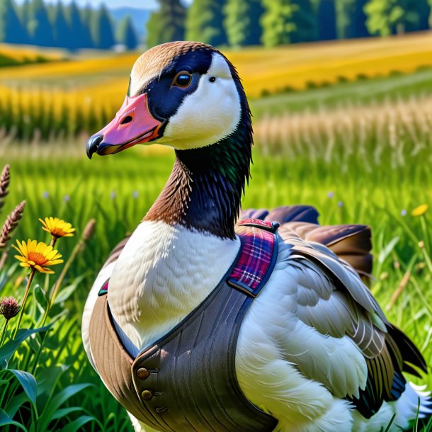 Pic d'oie dans un gilet dans la prairie