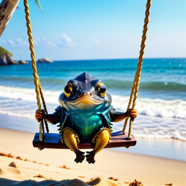 Image of a swinging on a swing of a cuttlefish on the beach