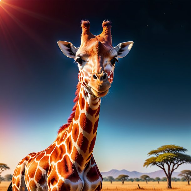 Image d'une girafe rouge souriante