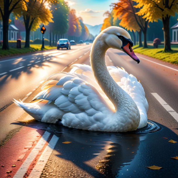 Picture of a drinking of a swan on the road