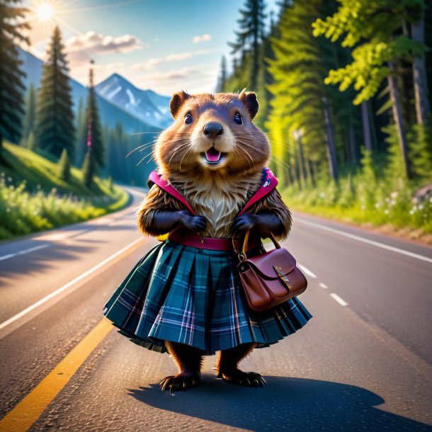 Image of a beaver in a skirt on the road