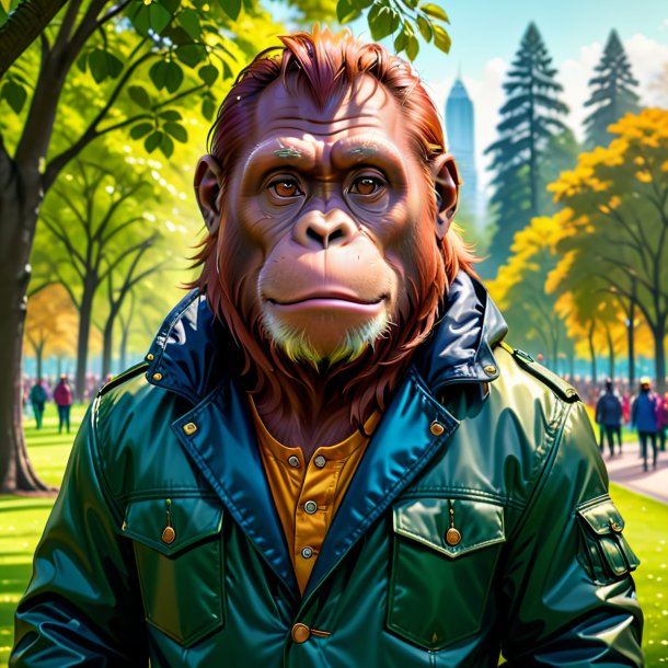 Drawing of a orangutan in a jacket in the park