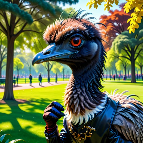 Drawing of a emu in a gloves in the park