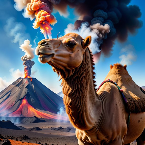 Picture of a smoking of a camel in the volcano