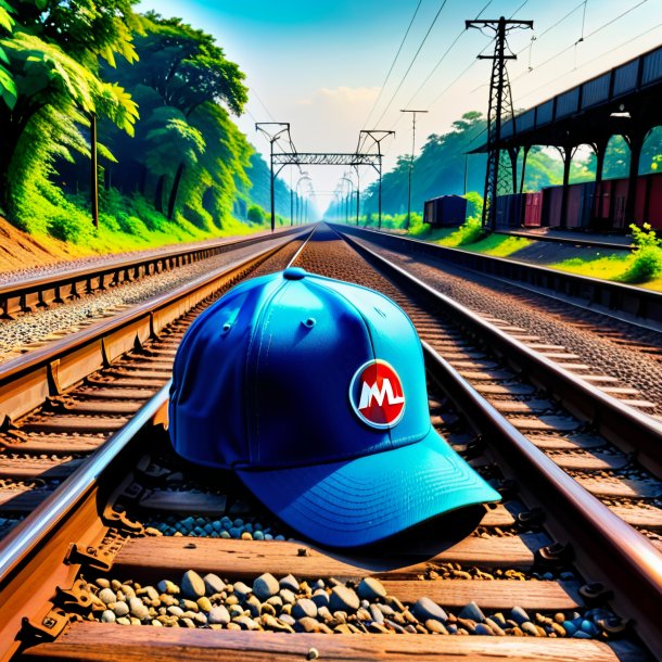 Pic of a mol in a cap on the railway tracks