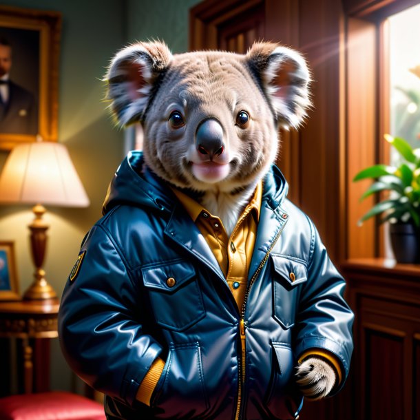 Pic of a koala in a jacket in the house