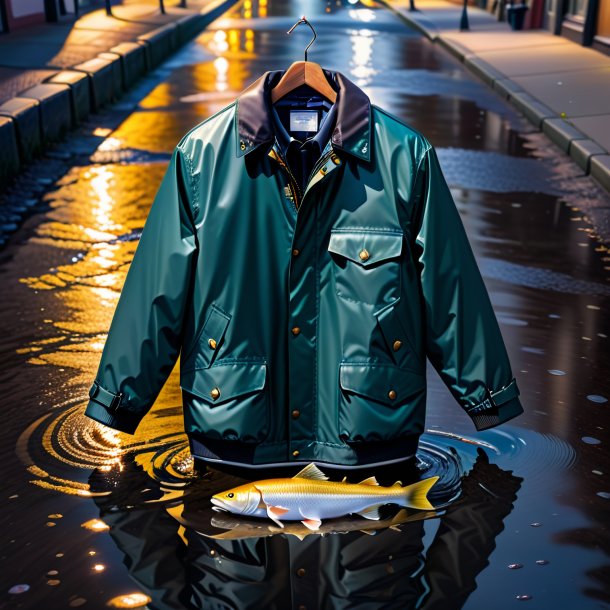 Foto de un eglefino en una chaqueta en el charco