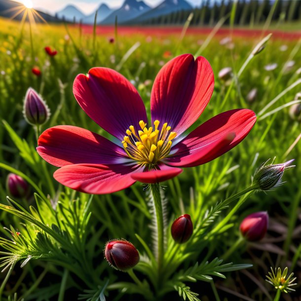 "image d'un pied-de-biche rouge, prairie"