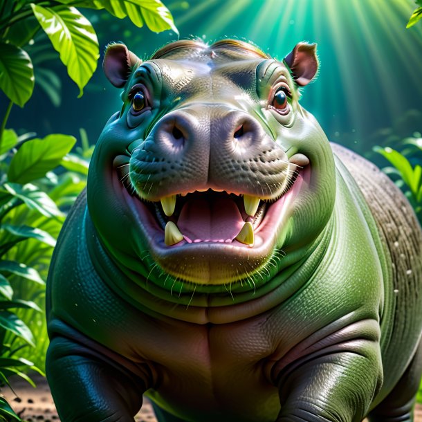 Image of a green smiling hippopotamus