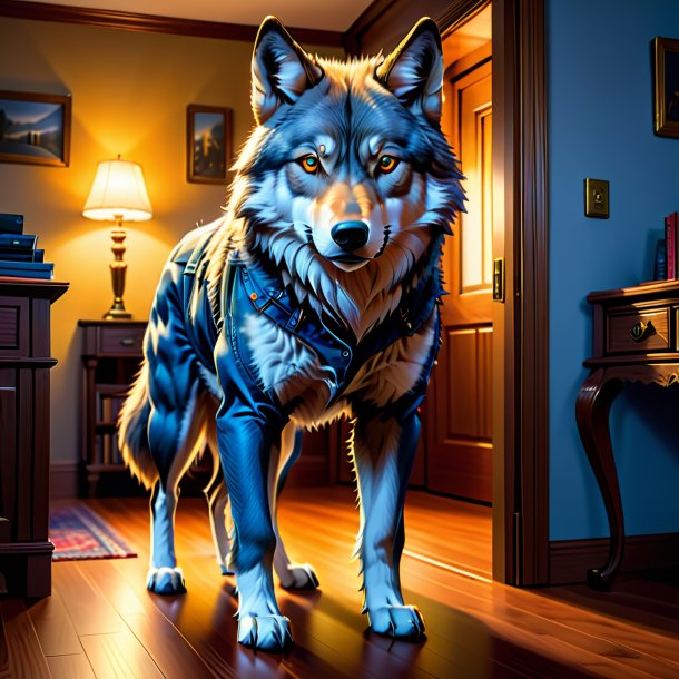 Drawing of a wolf in a jeans in the house