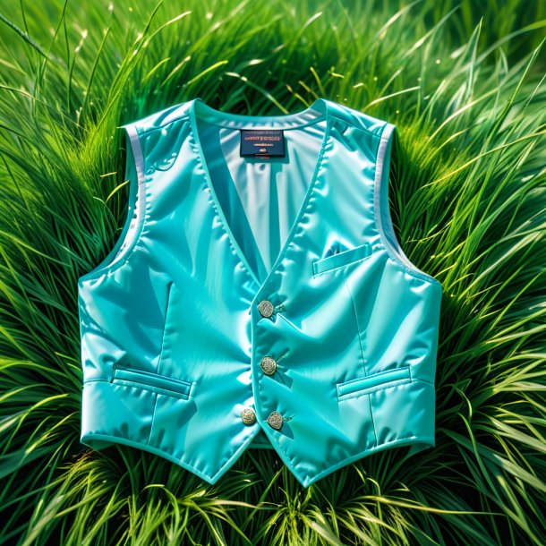 Photographie d'un gilet aquamarine de l'herbe