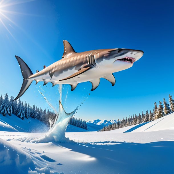 Image d'un jeu d'un requin à tête de marteau dans la neige