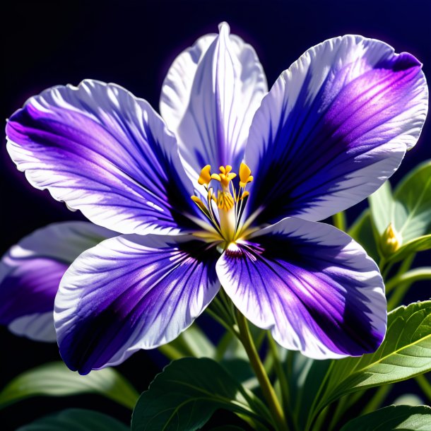 "sketch of a navy blue violet, white"