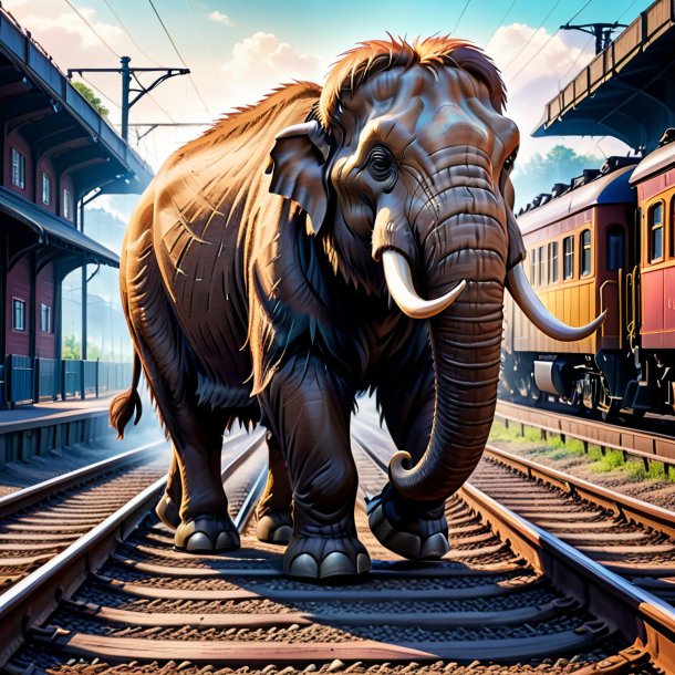 Imagen de un mamut en los zapatos en las vías del tren