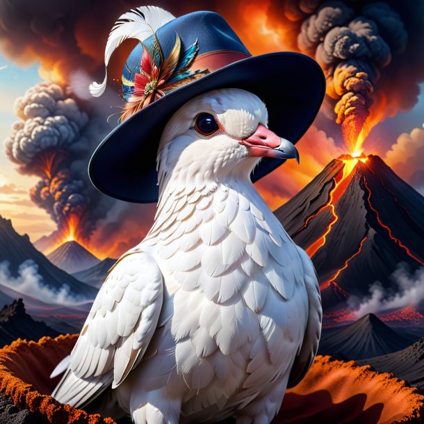 Drawing of a dove in a hat in the volcano