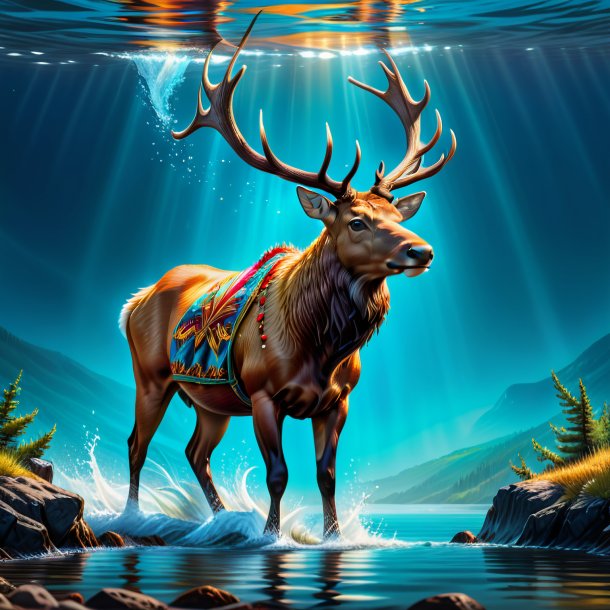 Drawing of a elk in a trousers in the water