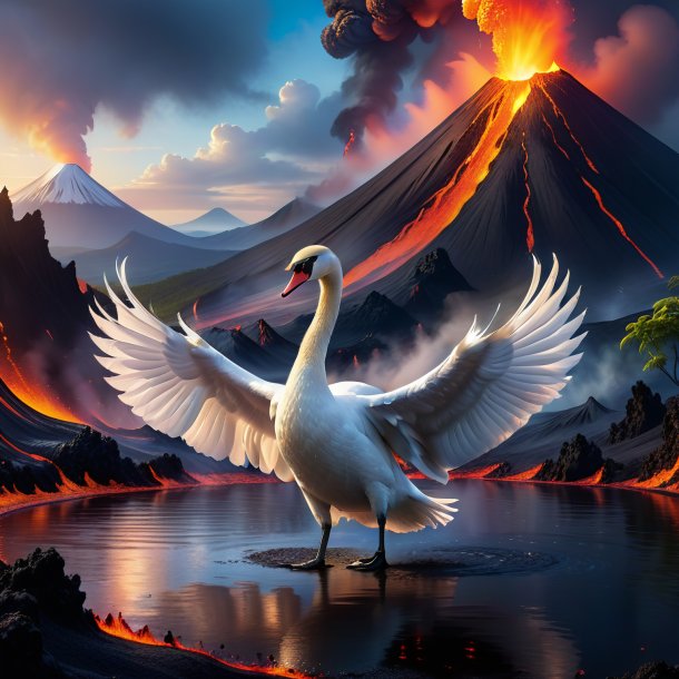 Picture of a dancing of a swan in the volcano