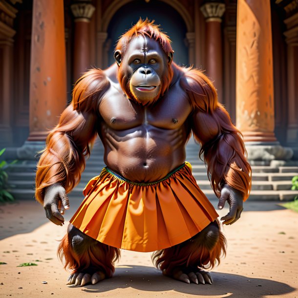 Picture of a orangutan in a orange skirt