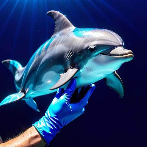 Picture of a dolphin in a blue gloves