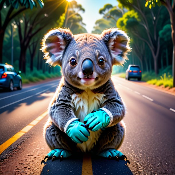 Imagen de un koala en los guantes en el camino