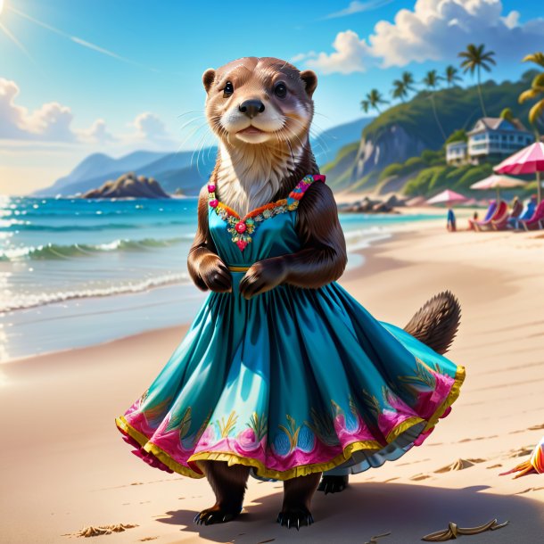 Dessin d'une loutre dans une robe sur la plage