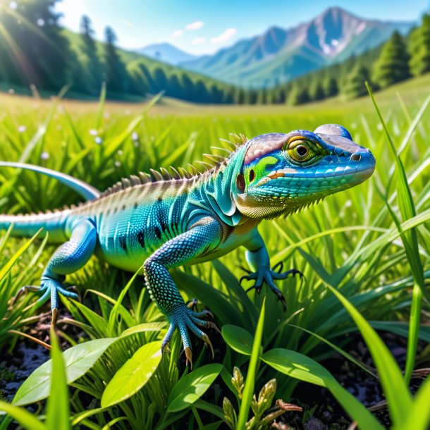 Imagen de una natación de un lagarto en el prado