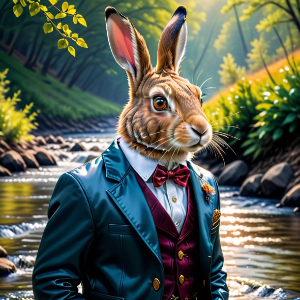 Picture of a hare in a jacket in the river