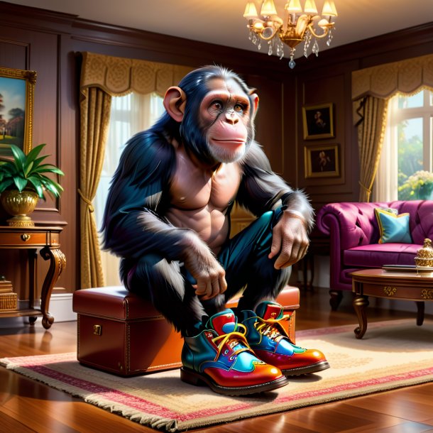 Illustration of a chimpanzee in a shoes in the house