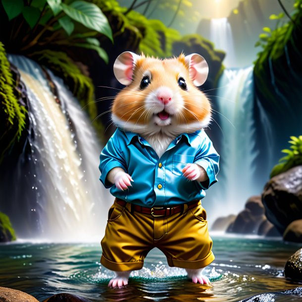 Image of a hamster in a trousers in the waterfall