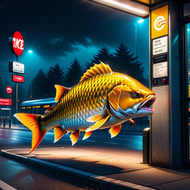 Picture of a angry of a carp on the bus stop